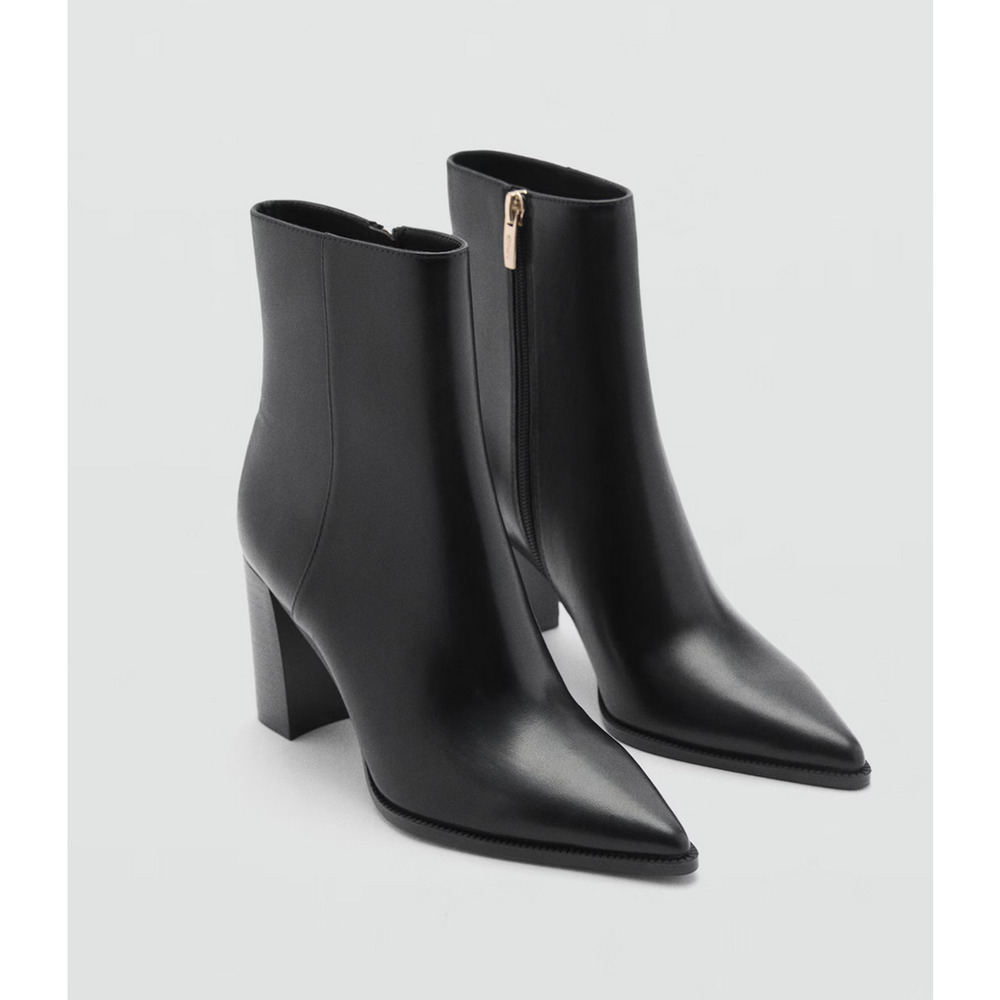 MANGO MNG BLACK FAUX LEATHER POINTED BLOCK HEEL ANKLE BOOTS BOOTIE 42 US 10